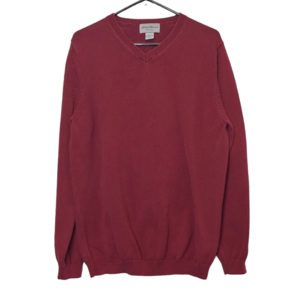 Eddie Bauer Men's Maroon V Neck Casual  Pullover Sweatshirt Size Tall Large